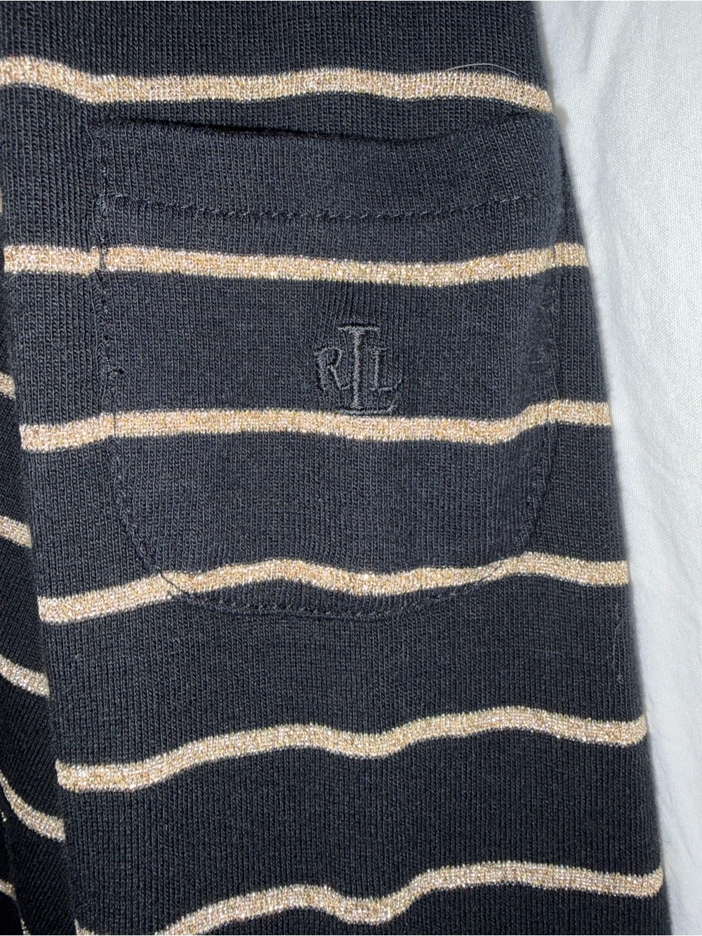 Lauren Ralph Lauren 90% cotton Black & Gold Striped Long Sleeve Top LIKE NEW - Picture 5 of 6